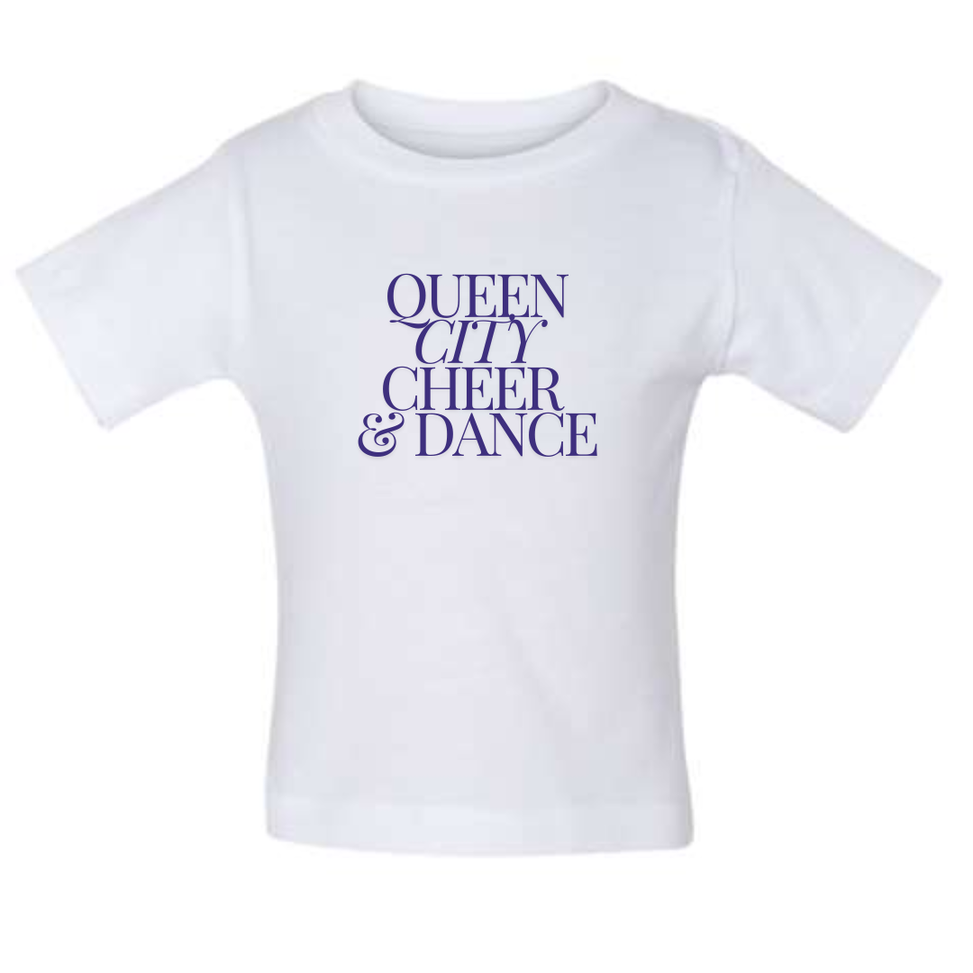 Queen City Cheer and Dance Modern Font Short Sleeve Tee: Toddler, Youth and Adult-White-2T-Lemons and Limes Boutique