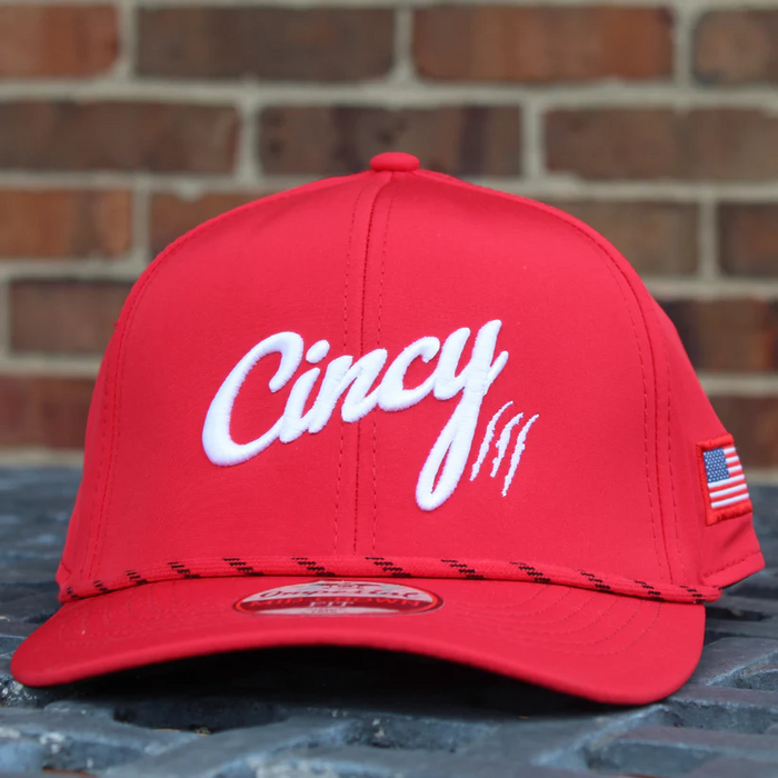 Mid-Crown with Rope in Red with White Logo The Cincy Hat--Lemons and Limes Boutique