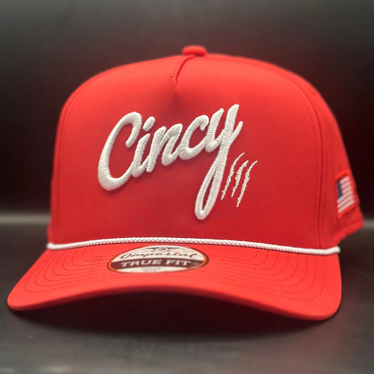 True Fit Hat in Red with White Cincy Logo and White Rope by The Cincy Hat-Lemons and Limes Boutique