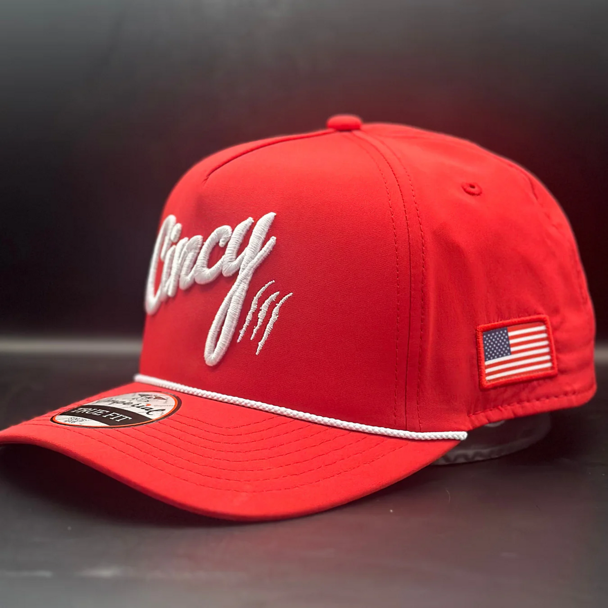 True Fit Hat in Red with White Cincy Logo and White Rope by The Cincy Hat-Lemons and Limes Boutique