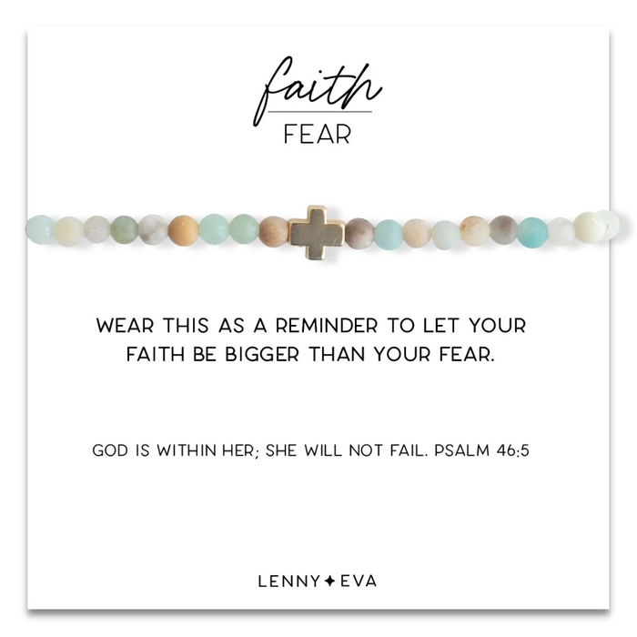 Gold Cross Faith Over Fear Bracelet in Amazonite--Lemons and Limes Boutique