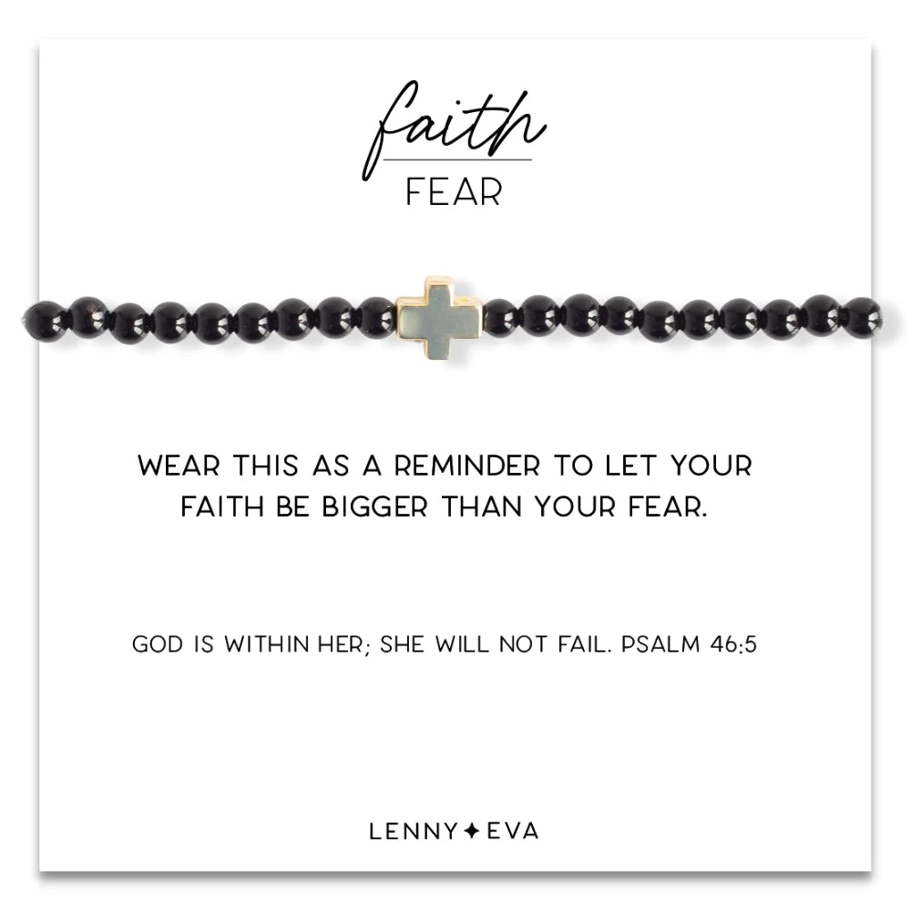 Gold Cross Faith Over Fear Bracelet in Black Agate--Lemons and Limes Boutique
