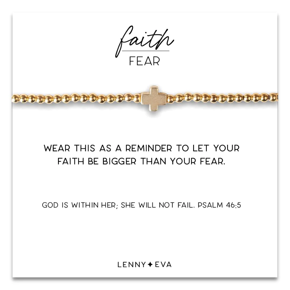 Gold Cross Faith Over Fear Bracelet in Gold--Lemons and Limes Boutique