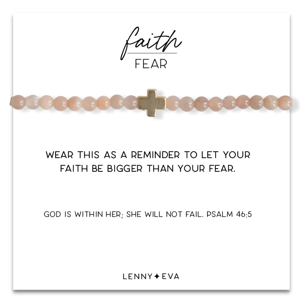 Gold Cross Faith Over Fear Bracelet in Sunstone-Lemons and Limes Boutique