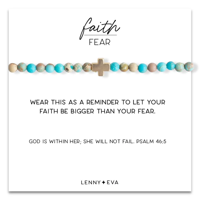 Gold Cross Faith Over Fear Bracelet in Turquoise Jasper--Lemons and Limes Boutique