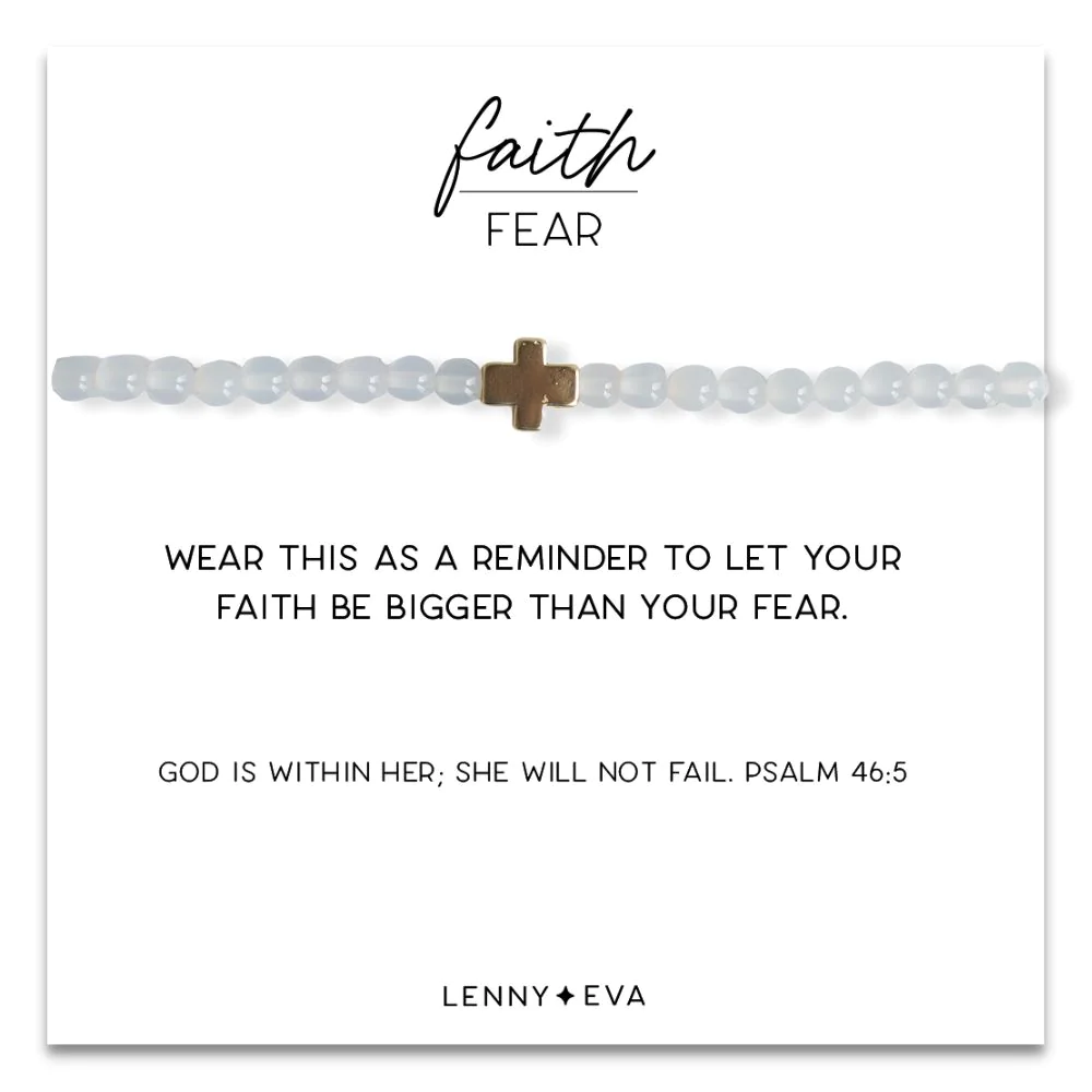 Gold Cross Faith Over Fear Bracelet in White Agate-Lemons and Limes Boutique