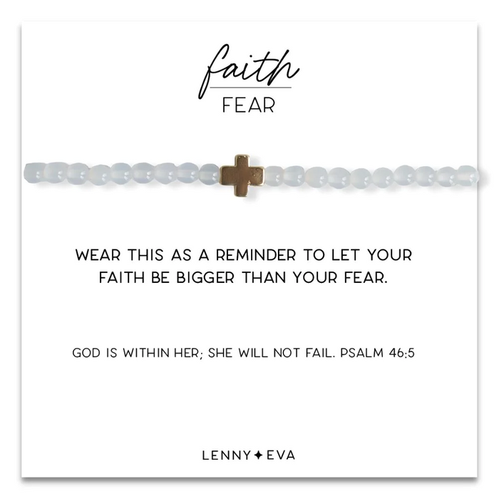 Gold Cross Faith Over Fear Bracelet in White Agate--Lemons and Limes Boutique
