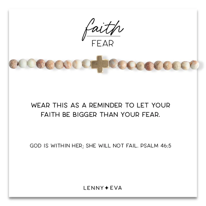 Gold Cross Faith Over Fear Bracelet in White Jasper--Lemons and Limes Boutique