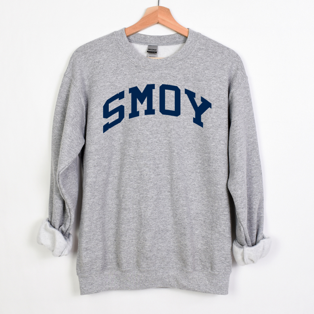 SMOY Navy Curved Block on Crewneck Sweatshirt - Adult-Athletic Grey-XSmall-Lemons and Limes Boutique