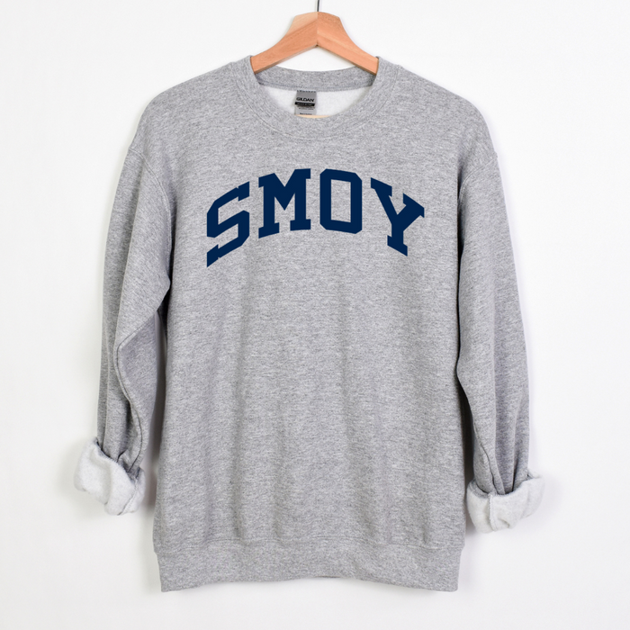 SMOY Navy Curved Block on Crewneck Sweatshirt - Adult-Athletic Grey-XSmall-Lemons and Limes Boutique