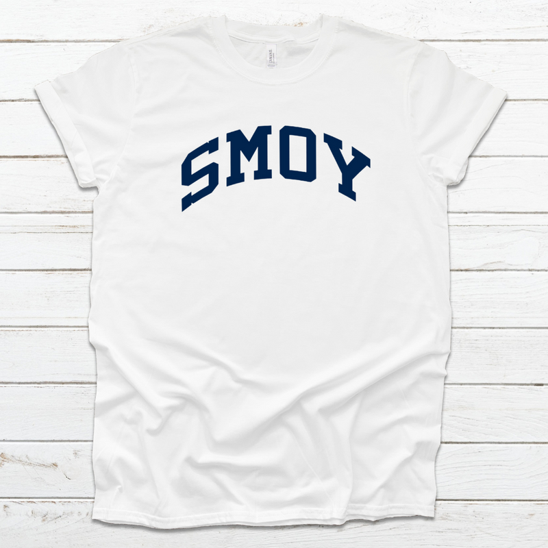 SMOY Navy Curved Block on Short Sleeve Tee - Adult-White-XS-Lemons and Limes Boutique