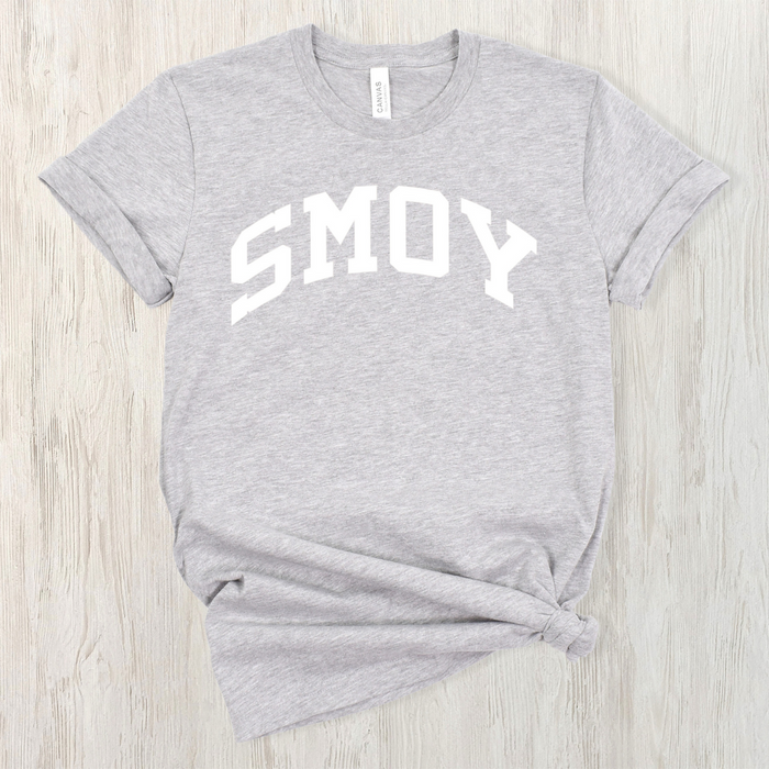 SMOY White Curved Block on Short Sleeve Tee - Adult-Athletic Grey-XS-Lemons and Limes Boutique