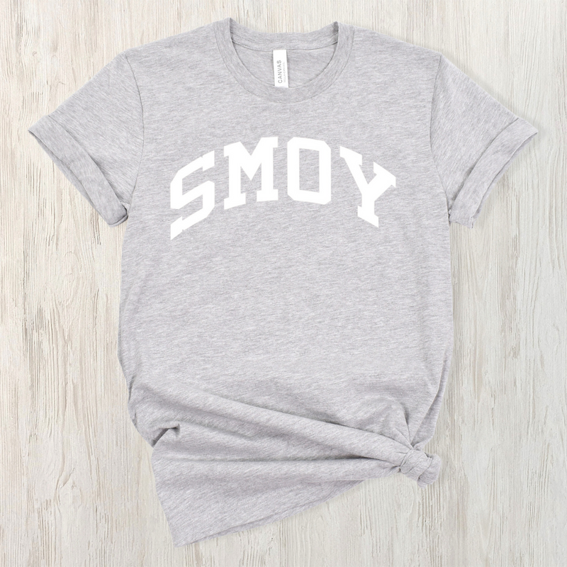 SMOY White Curved Block on Short Sleeve Tee - Adult-Athletic Grey-XS-Lemons and Limes Boutique