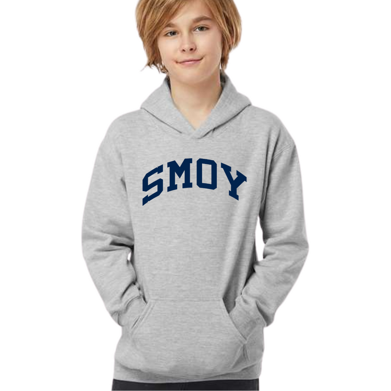 SMOY Curved Navy on Athletic Gray Hoodie-YOUTH-Lemons and Limes Boutique