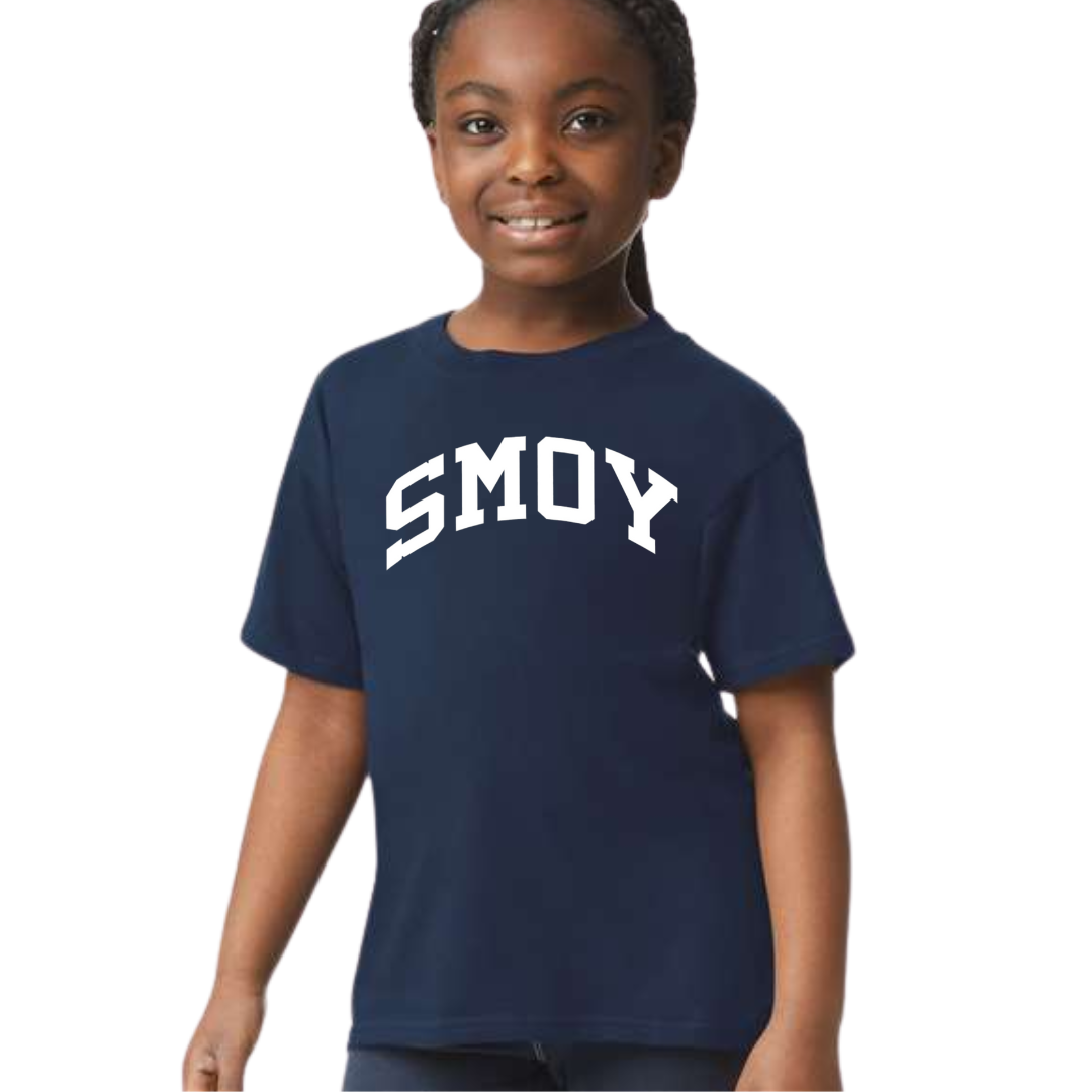 SMOY White Curved Block Short Sleeve Tee on Navy-YOUTH-Lemons and Limes Boutique