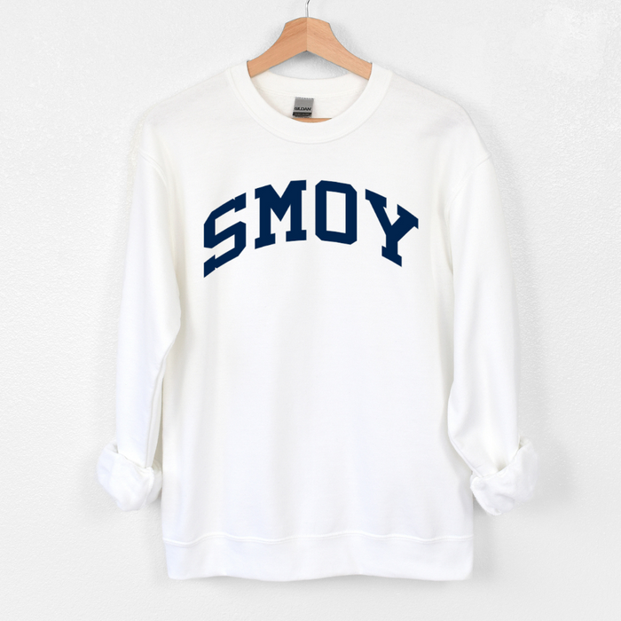 SMOY Navy Curved Block on Crewneck Sweatshirt - Adult-White-XSmall-Lemons and Limes Boutique