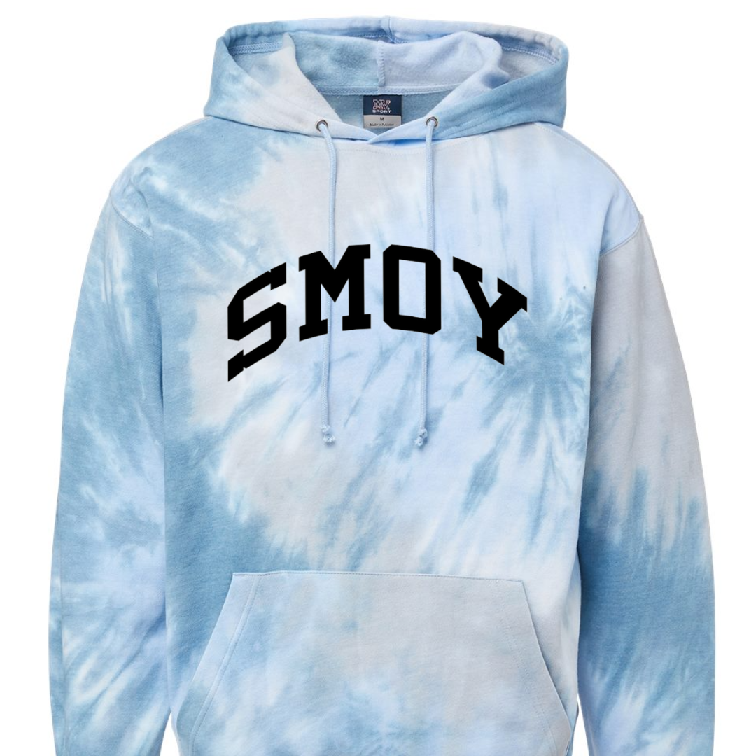 SMOY Navy Curved Block on Youth Blue and White Tie Dye Hoodie- YOUTH--Lemons and Limes Boutique