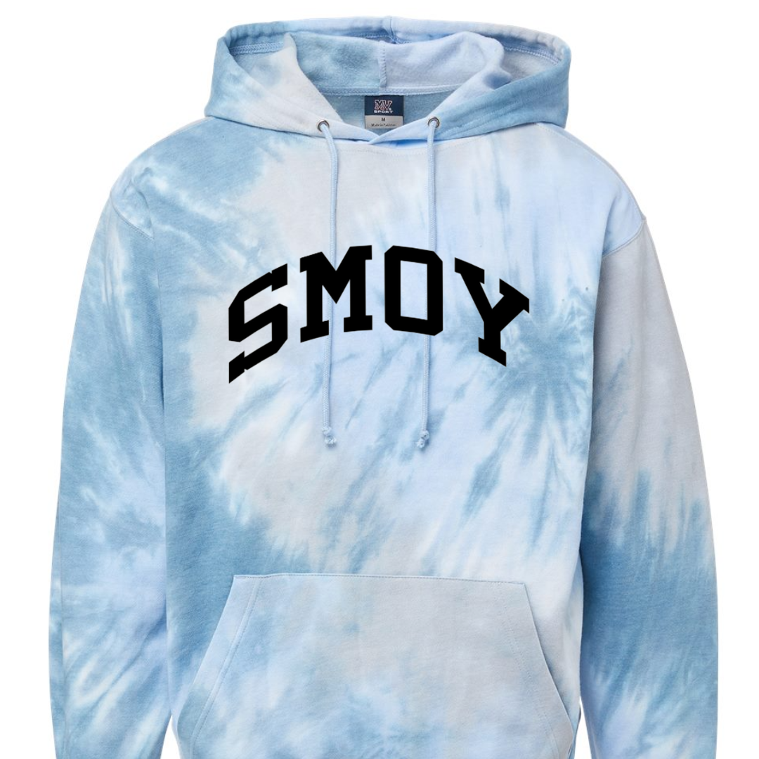 SMOY Navy Curved Block on Youth Blue and White Tie Dye Hoodie YOUTH