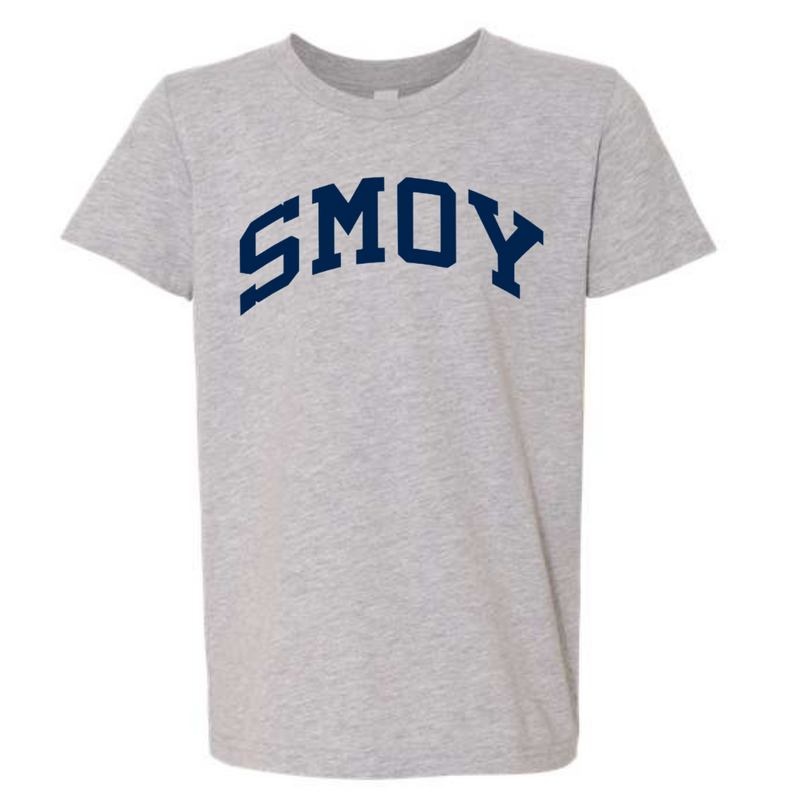 SMOY Navy Curved Block on Short Sleeve Tee Athletic Gray - Youth-Lemons and Limes Boutique