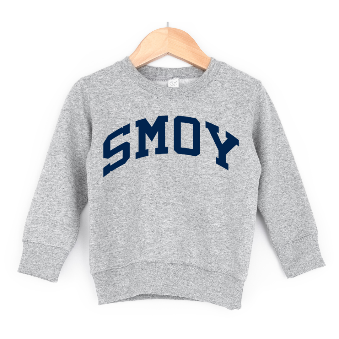 SMOY Navy Curved Block on Crewneck Sweatshirt - Youth-Athletic Grey-Small-Lemons and Limes Boutique