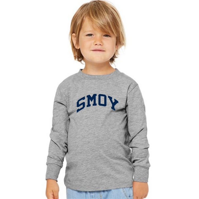 SMOY Curved Navy Long Sleeve Tee on Athletic Gray-TODDLER--Lemons and Limes Boutique