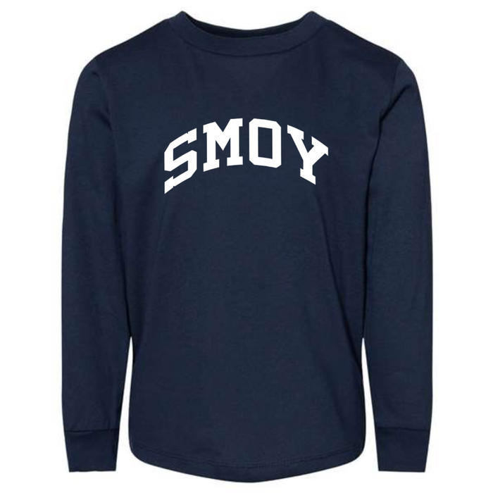 SMOY Curved White Long Sleeve Tee on Navy-TODDLER--Lemons and Limes Boutique