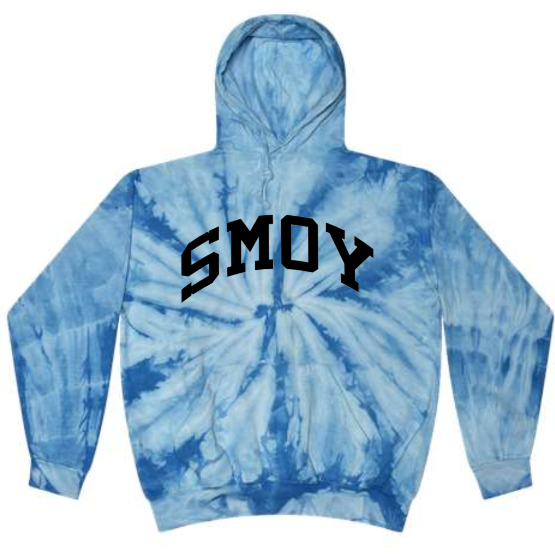 SMOY Navy Curved Block on Youth Blue and White Tie Dye Hoodie- YOUTH-Lemons and Limes Boutique