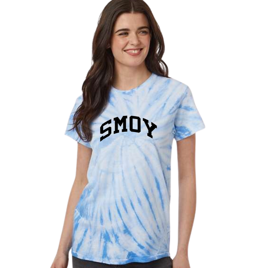 SMOY Curved T-Shirt on Blue Tie Dye--Lemons and Limes Boutique