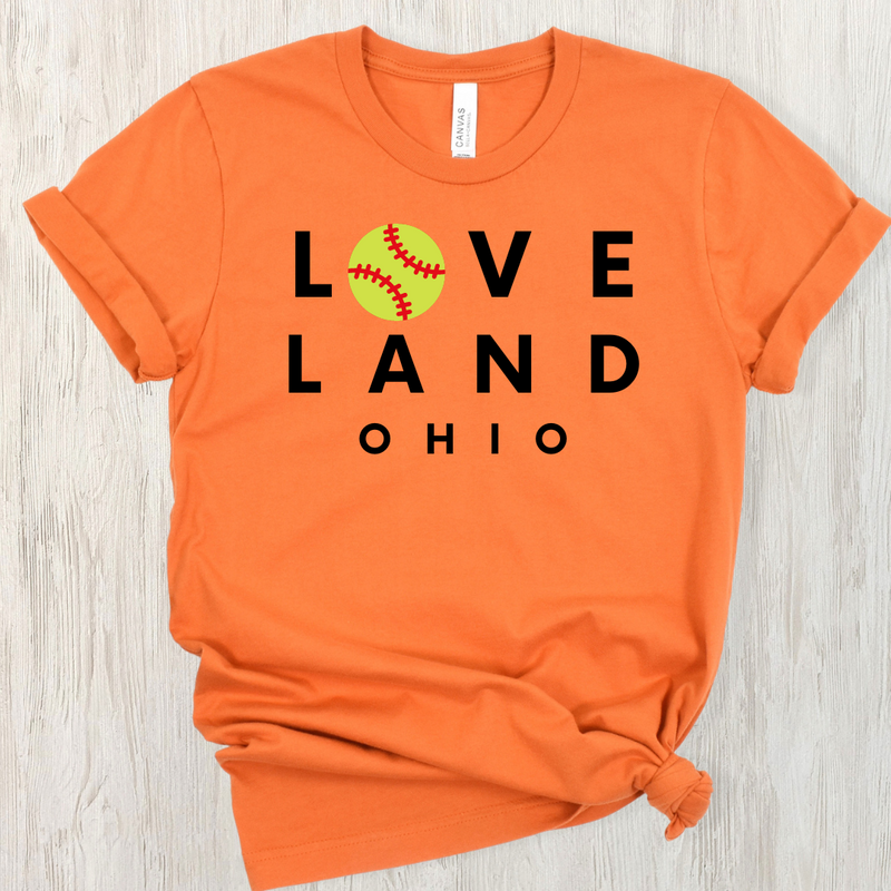 Loveland Softball T-Shirt on Orange - YOUTH--Lemons and Limes Boutique