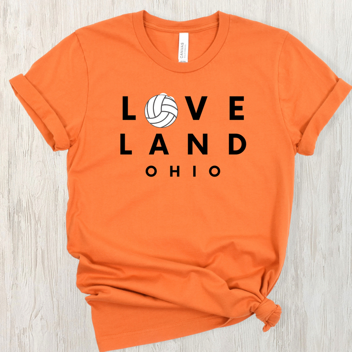 Loveland Volleyball T-Shirt on Orange--Lemons and Limes Boutique