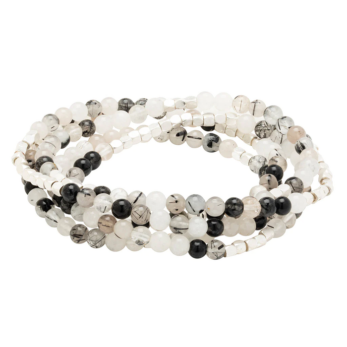 Stone Wrap Bracelet/Necklace in Tourmalinated Quartz - Stone of Protection--Lemons and Limes Boutique