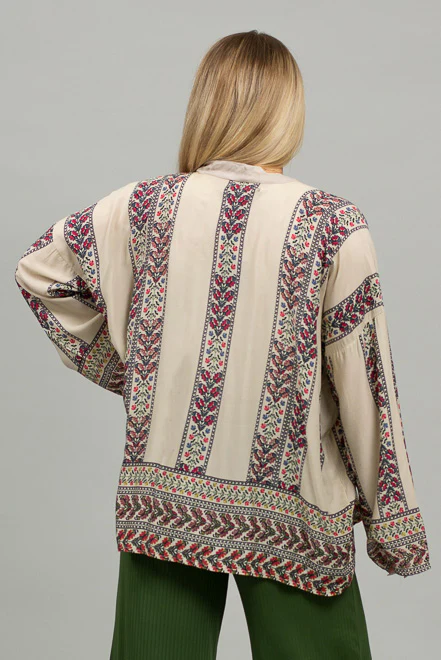Boho Floral Short Kimono in Beige-Lemons and Limes Boutique