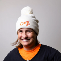 White Beanie With Pom and Orange Cincy Logo by The Cincy Hat-Lemons and Limes Boutique