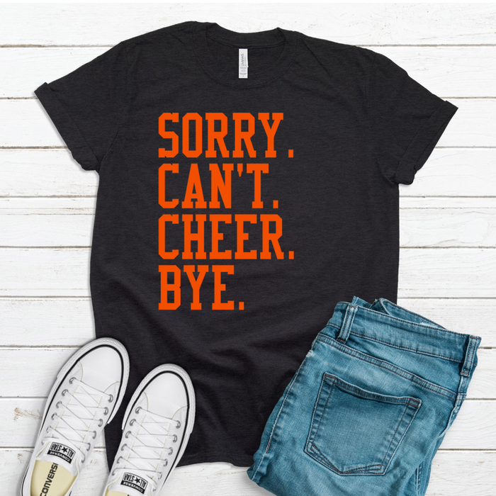 Sorry Can't Cheer Bye Short Sleeve Tee-XS-Heather Black-Lemons and Limes Boutique
