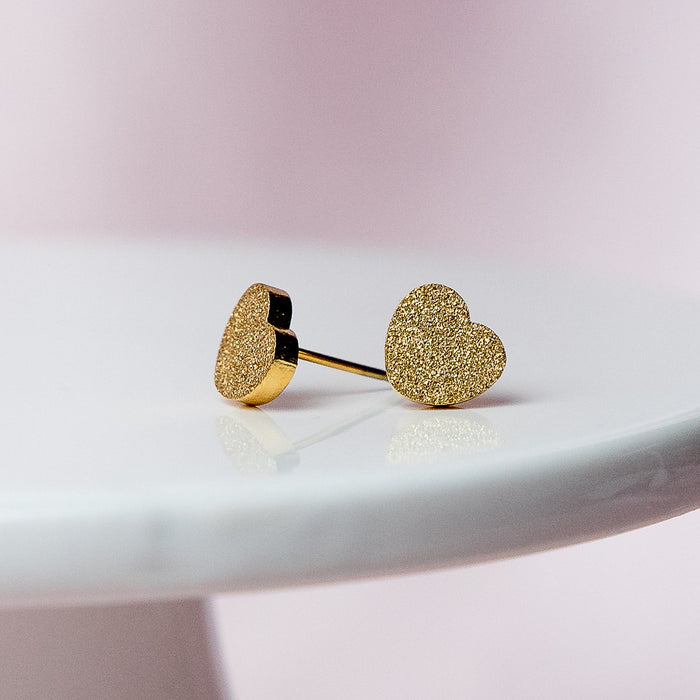 Shimmer Heart Studs in 18K Gold--Lemons and Limes Boutique