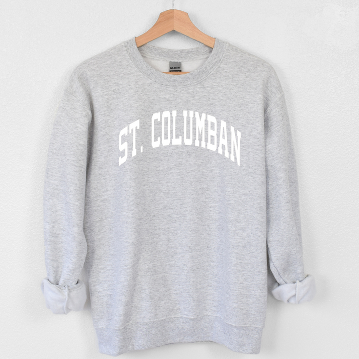 Saint Columban Curved White Sweatshirt (multiple colors available)-Sport Grey-Adult Small-Lemons and Limes Boutique