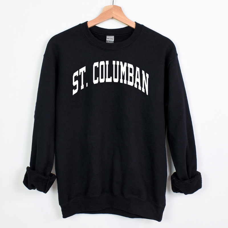 Saint Columban Curved White Sweatshirt (multiple colors available)-Black-Adult Small-Lemons and Limes Boutique