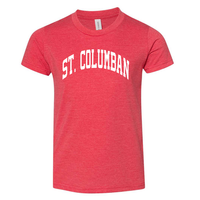 Saint Columban Curved T-Shirt (multiple colors)-YOUTH-Heathered Red-Youth Small-Lemons and Limes Boutique