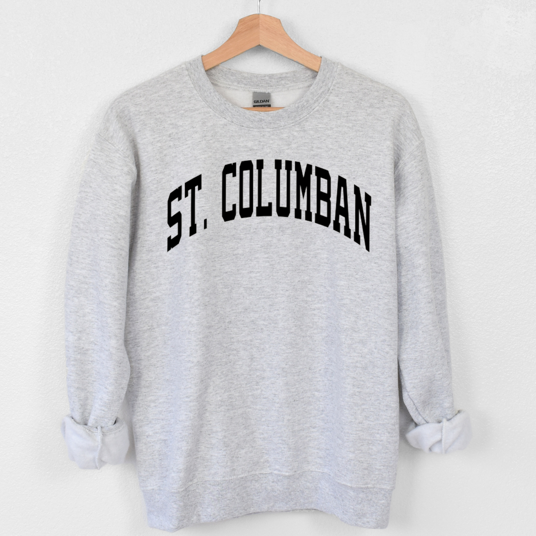 Saint Columban Curved Black Sweatshirt (multiple colors available)-Sport Grey-Adult Small-Lemons and Limes Boutique