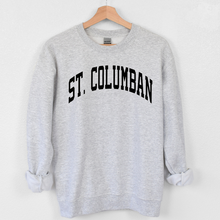 Saint Columban Curved Black Sweatshirt (multiple colors available)-Sport Grey-Adult Small-Lemons and Limes Boutique