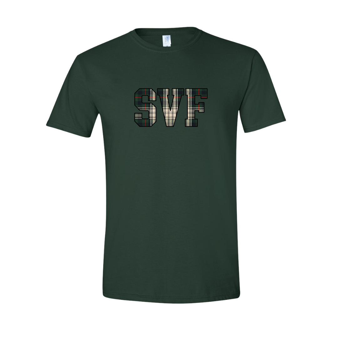SVF Plaid Block on Solid Forest Green Tee (Adult, Youth & Toddler)