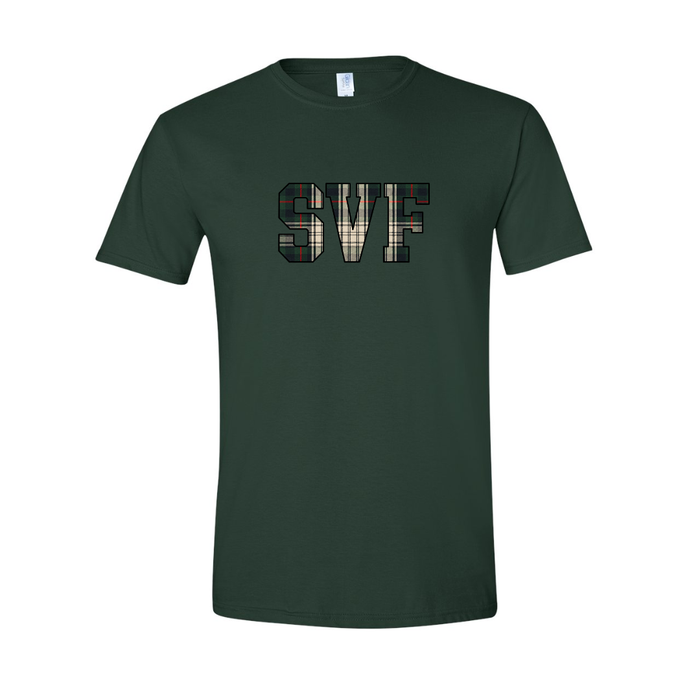 SVF Plaid Block on Solid Forest Green Tee (Adult, Youth & Toddler)