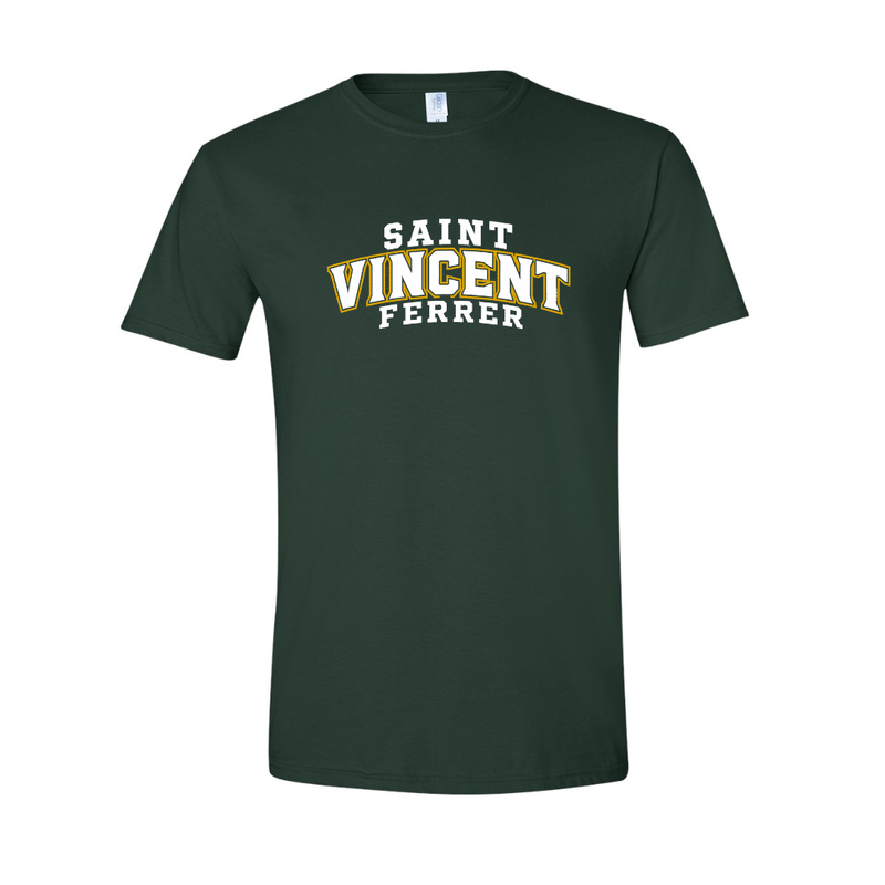 Saint Vincent Ferrer Two Color Block on Solid Forest Green Tee (Adult, Youth & Toddler)