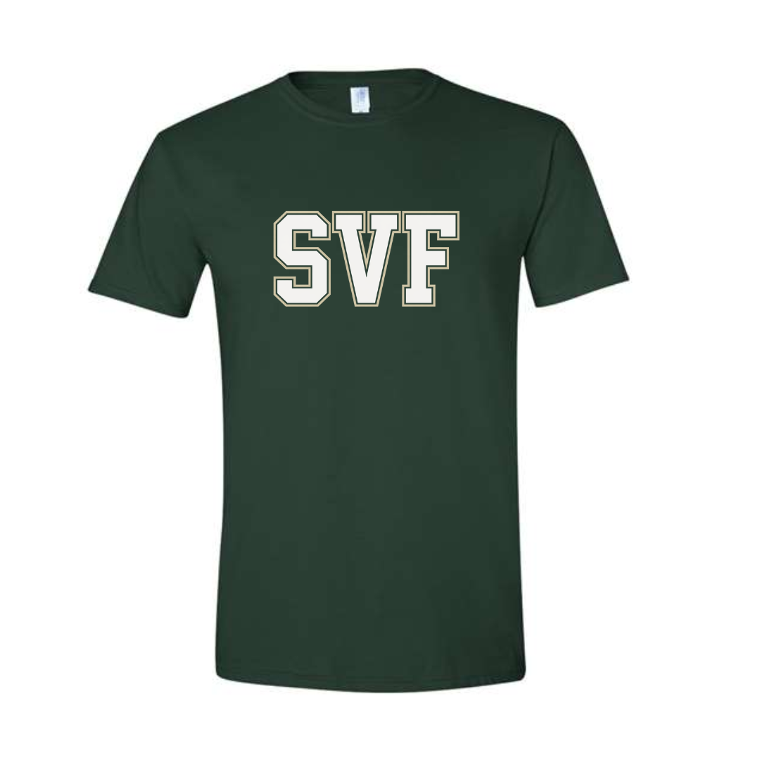 SVF Two Color Block on Solid Forest Green Tee (Adult, Youth & Toddler)