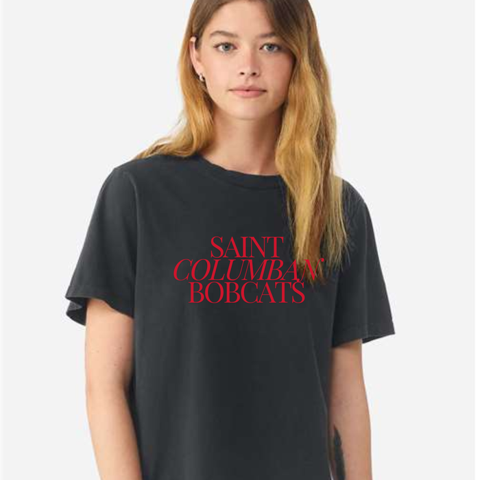 Saint Columban Bobcats on Garment Dyed T-Shirt in Washed Black