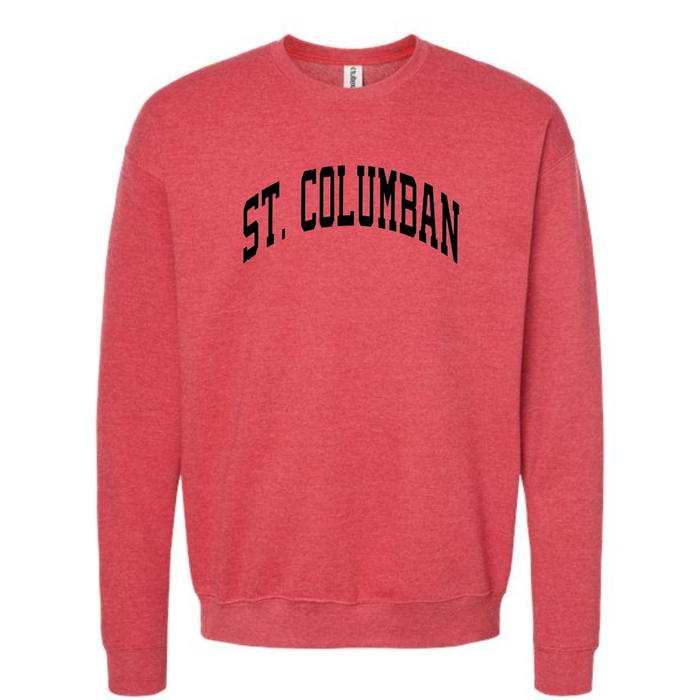 Saint Columban Curved Black Sweatshirt on Heather Red