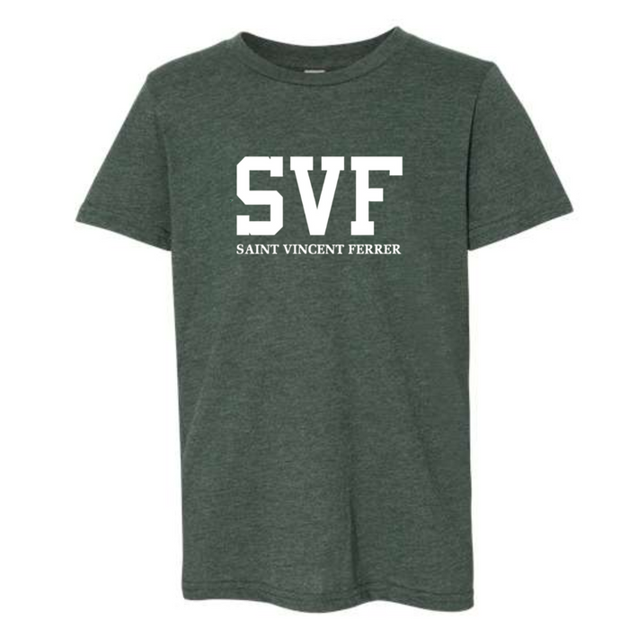 SVF Block White on Short Sleeve T-Shirt in Heather Forest Green- Adult & Youth-Lemons and Limes Boutique