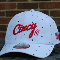 Stars Dad Hat White with Blue Stars and Red Cincy Logo by The Cincy Hat-Lemons and Limes Boutique