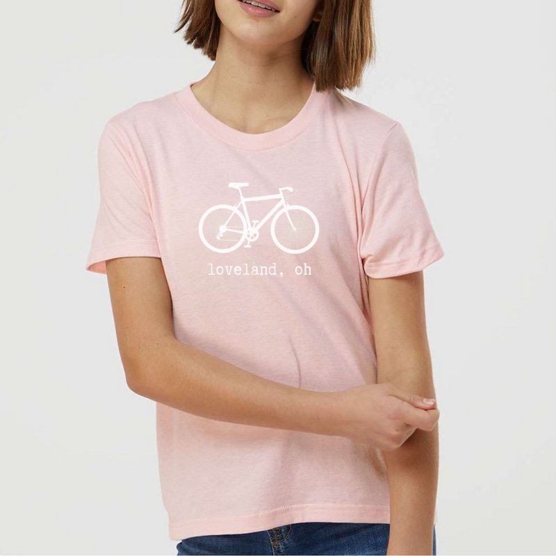 Loveland Ohio Bike T-Shirt on Pink-Youth--Lemons and Limes Boutique