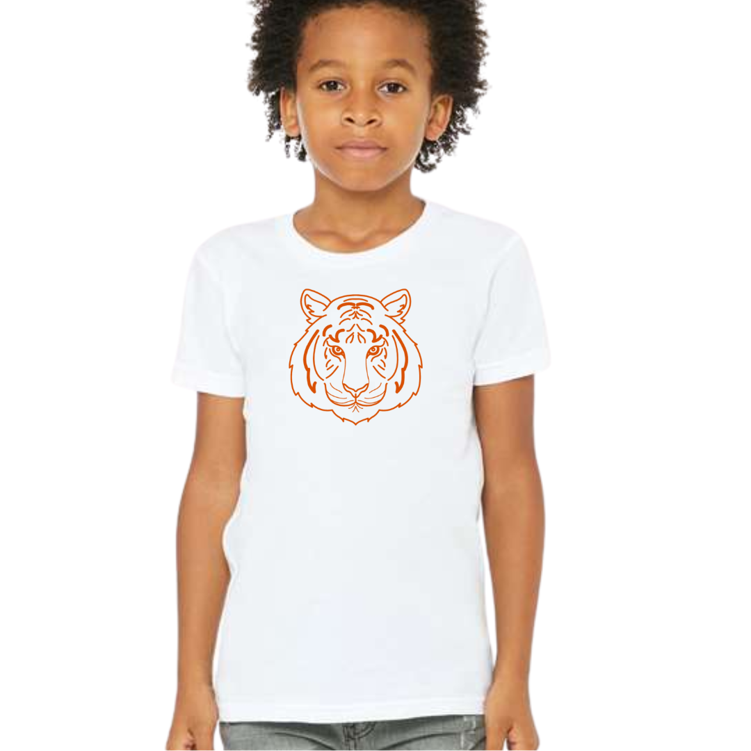 Orange Tiger Face T-Shirt on White -YOUTH-Graphic Tee-Lemons and Limes Boutique
